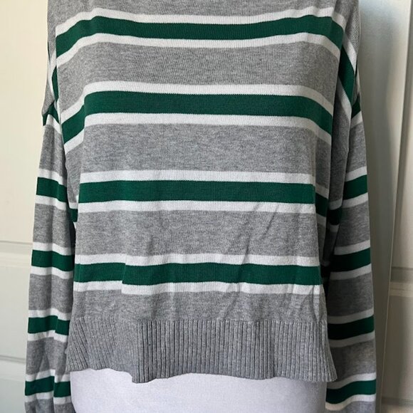 Garage Gray Green Stripe Pullover Cropped Boxy Long Sleeve Sweater Size Small - Picture 6 of 12